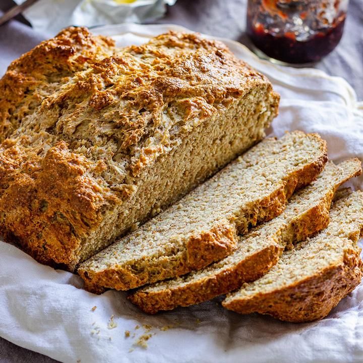 Irish soda bread on white towel