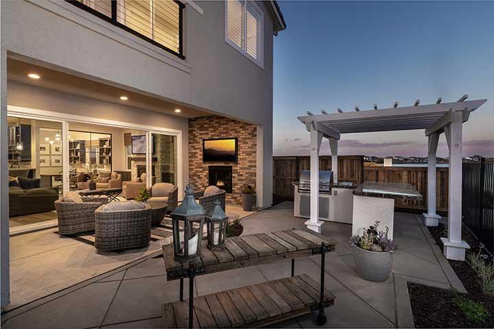 outdoor space with fire place