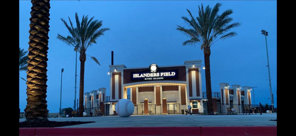 Islanders Field at night in River Islands